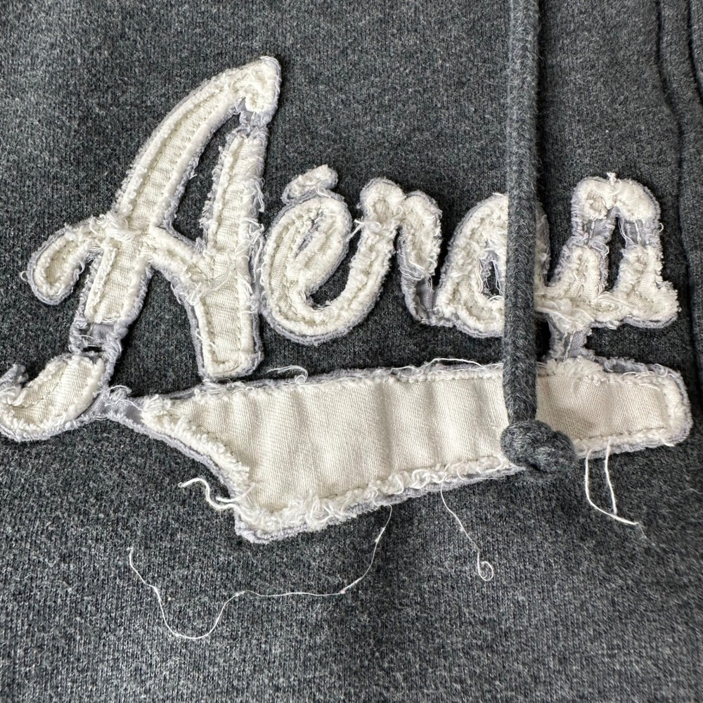 Aeropostale Full Zip Hoodie‎ Charcoal Gray Sherpa Lined Distressed Y2K Mens XL - Picture 10 of 16